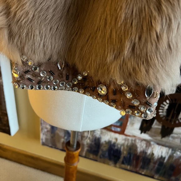 Sheri Bodell Cropped Rhinestone Rabbit Fur Jacket Coat sz M 3/4 Sleeves - Picture 7 of 10